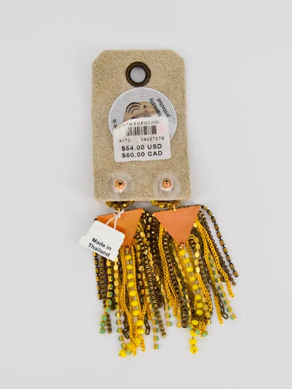 NWT Anthropologie Rhinestone Fringe Tassel Earrings Yellow Gold Blue - Image 5