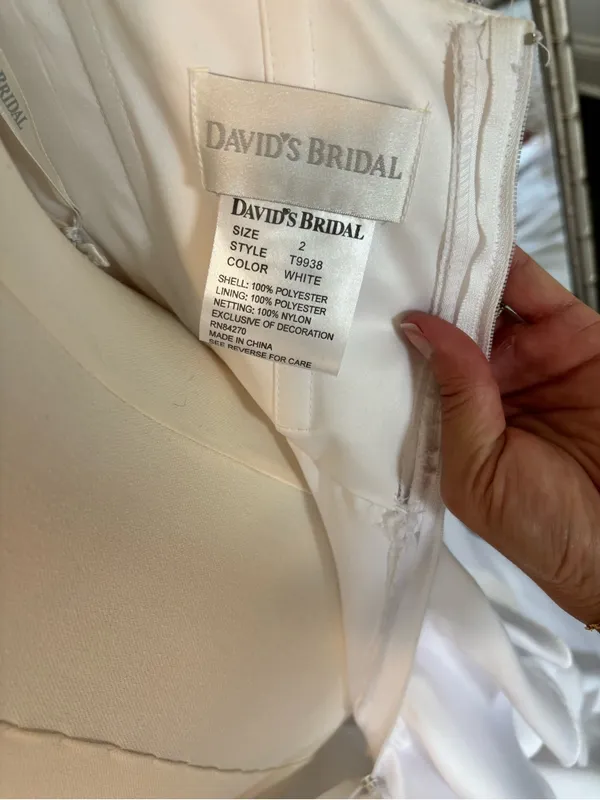 David's Bridal White Strapless Satin Bridal Dress - Image 3