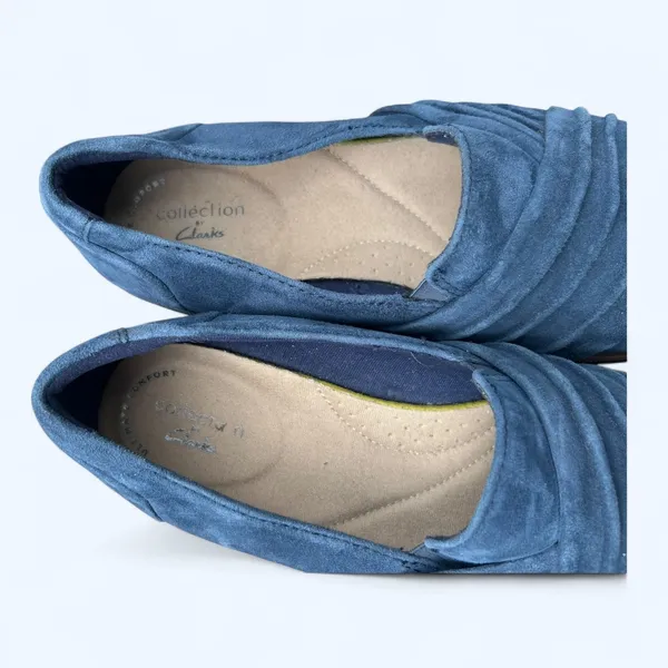 Clarks Sharon Villa Loafer Blue Women's 7 M Comfort Shoes Suede Leather Preppy - Image 7