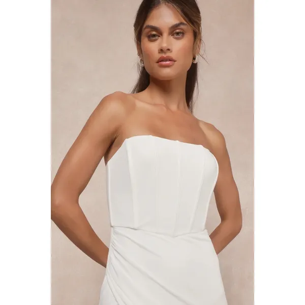 Lulus Beautiful Grace White Mesh Strapless Bustier Tulip Maxi Dress Bridal Sz XL - Image 3