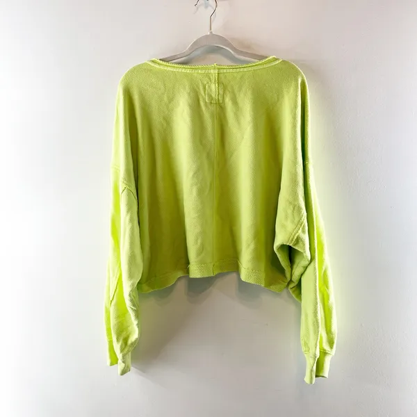Aerie Scoopneck Long Sleeve Overszied Crop Sweatshirt Neon Green XL - Image 3