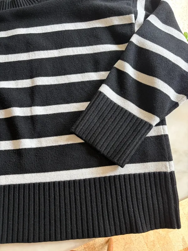 Black & White Striped Crewneck Sweater - Image 2