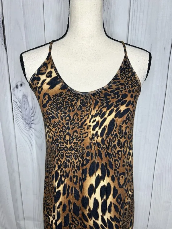 12PM By Mon Ami Maxi Dress Womens Sz S Spaghetti Strap Animal Print Knit - Image 2