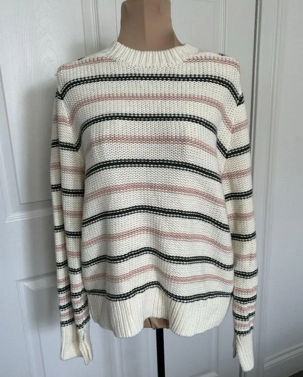 Madewell $98 Cotton Crewneck Sweater Dark Loden Stripe NT643 Size M - Image 5