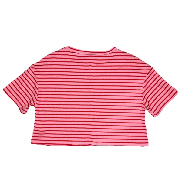 Missguided Striped Waffle Knit Crop Top Tee Womens MED Pink Red Short Sleeve Boxy - Image 2