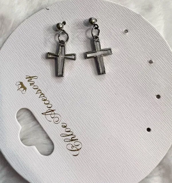 FREE GIFT WITH PURCHASE! Silver Tone Dangle Cross Earrings - Image 3