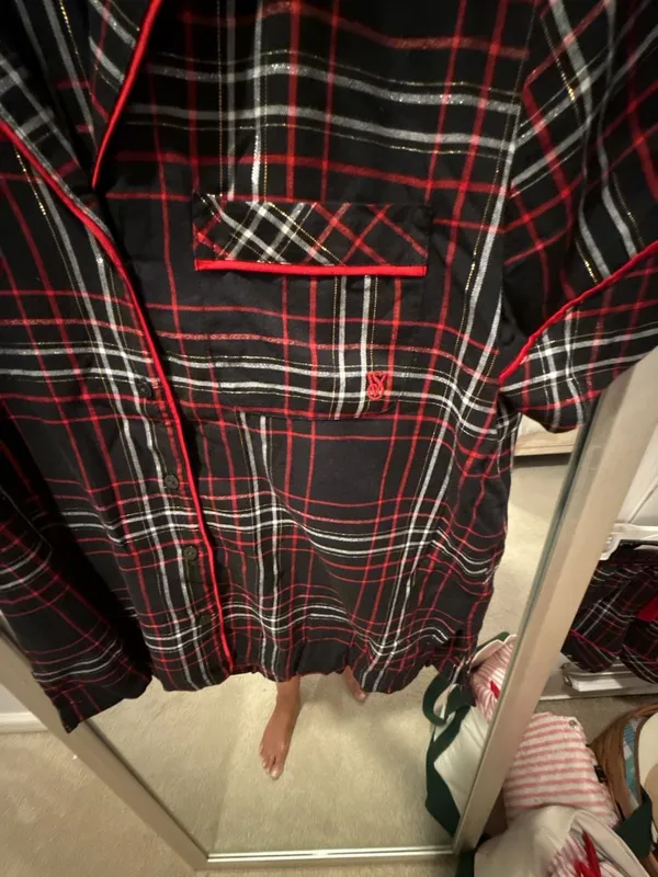 Victoria's Secret Flannel Short Pajama Set Black/Vs White/Red Yd Plaid XS - Image 2