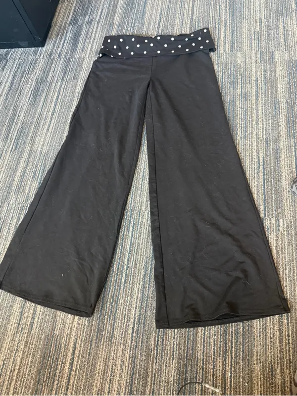 Edikted Foldover Flare Leggings Black Polka Dot Waistband Size L - Image 2