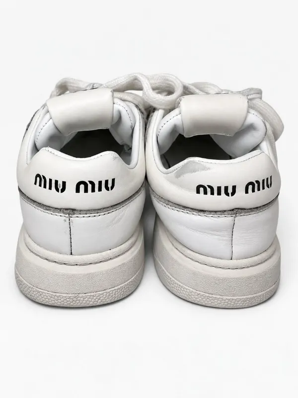 Miu Miu White Leather Logo Low Top Sneakers Made in Italy SIZE 35.5 - Image 6