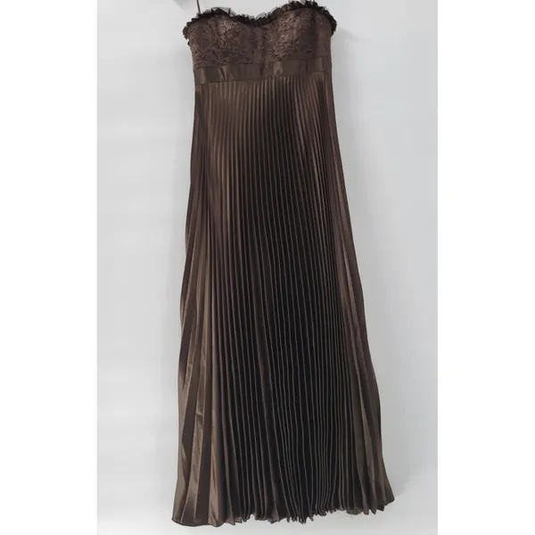 Badgley Mischka Evening Gown Dress Size 8 Brown Pleated Empire Waist Lace Bodice - Image 5