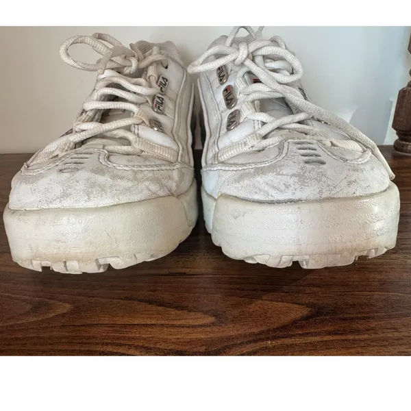Y2K Vintage Fila 2002 Womens White Chunky Leather Lace up Sneaker sz 7 90s - Image 6