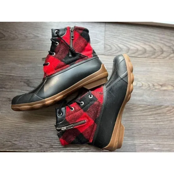 Sperry Buffalo‎ Plaid Duck Boots Red Black Waterproof Winter Ankle Boots - Image 6