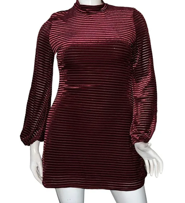 Lulus Ticket to Chic striped velvet balloon sleeve dress - Image 5