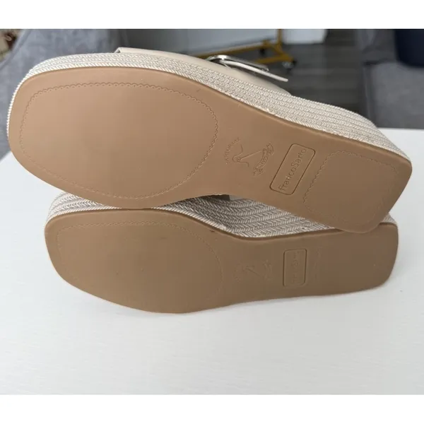 Franco Sarto Platform Wedge Slide Sandals Beige Buckle Comfort Women's US 7.5 - Image 9