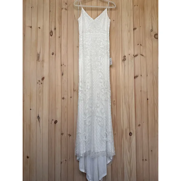 Lulus Cherished Vow White Beaded Backless Mermaid Dress Elegant Train Medium - Image 2