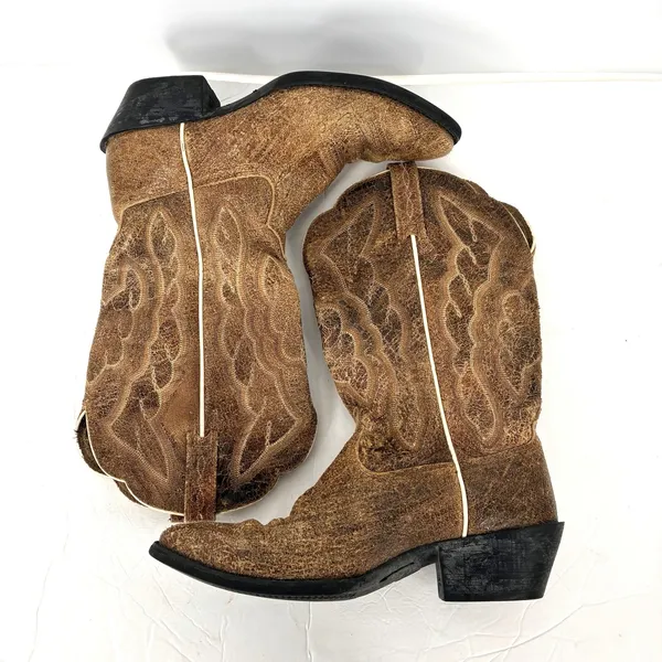 Ariat Heritage Western Cowboy Boots Women's 7 Tan Brown Distressed Leather - Image 4