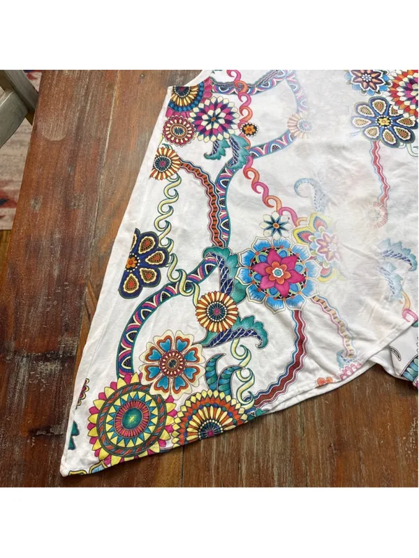 Desigual Asymmetrical Floral Tank Top Size L Mandala Print Sharkbite Hem Boho - Image 3