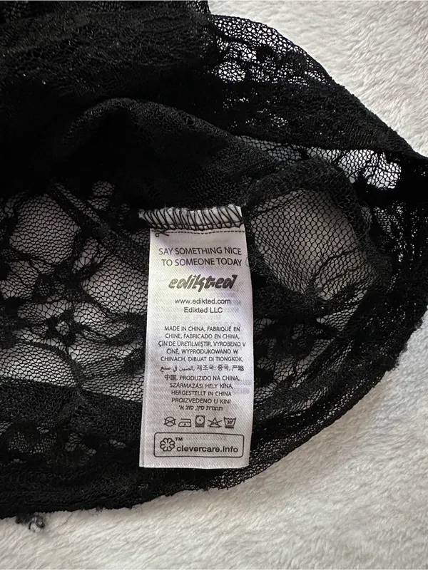Edikted Gianna Sheer Lace Tank Top Black Size Small Floral Spaghetti Strap - Image 8