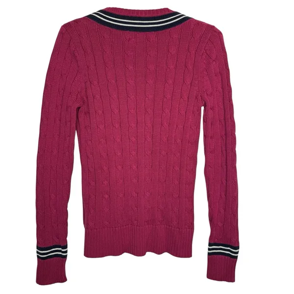 L-RL Lauren Active Ralph Lauren‎ Cable Knit V Neck Rugby Cricket Sweater XS - Image 5