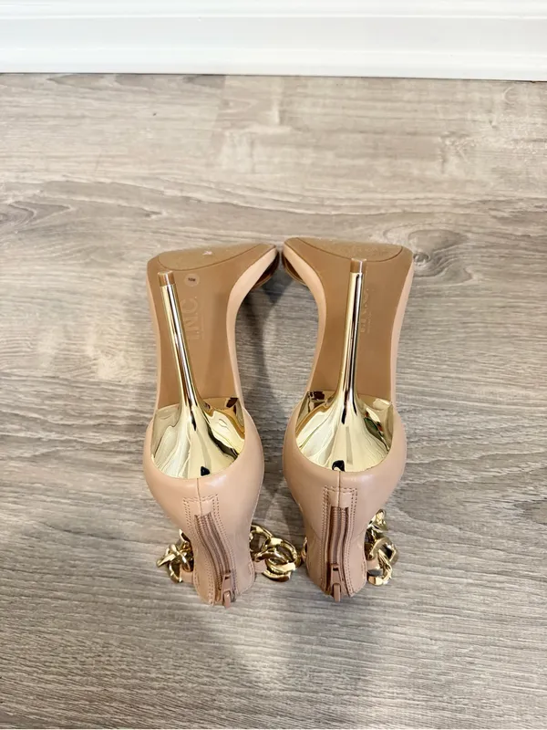 NWOT Nude Gold Chain Quiet Luxury Heels Minimalist Stiletto Sandals Size 10 - Image 7