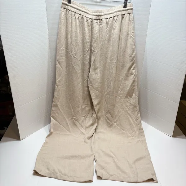 Halara High Waisted Drawstring Pocket Wide Leg Casual Linen-Feel Pants 30x29 - Image 4