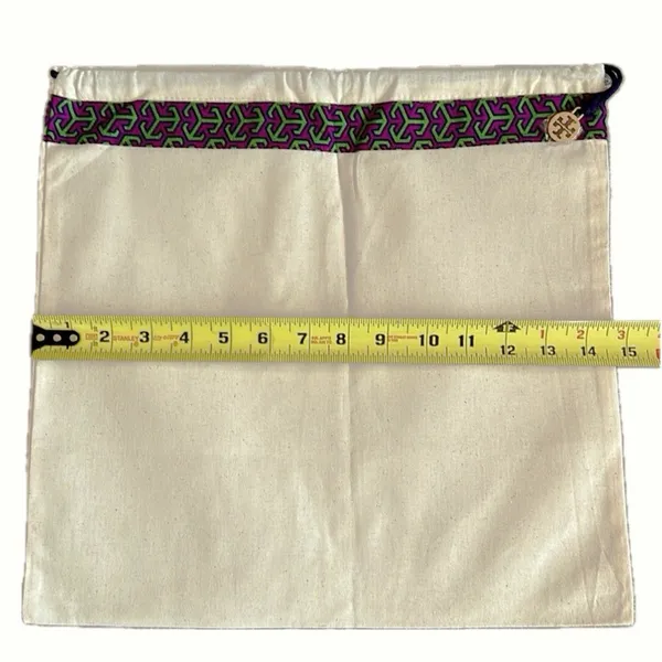 NEW Tory Burch Canvas Drawstring Dust Bag Storage Travel Gold Logo Charm Pull - Image 3