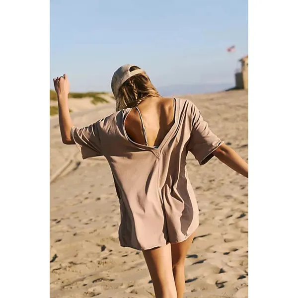 Free People Movement Hot Shot Tee Romper Mocha Latte Brown Boho Womens Medium - Image 2