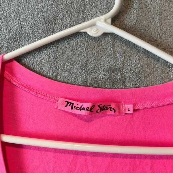 Michael Stars V Neck Ruched Side Mini Dress Hot Pink Size Large Summer‎ Cotton - Image 3
