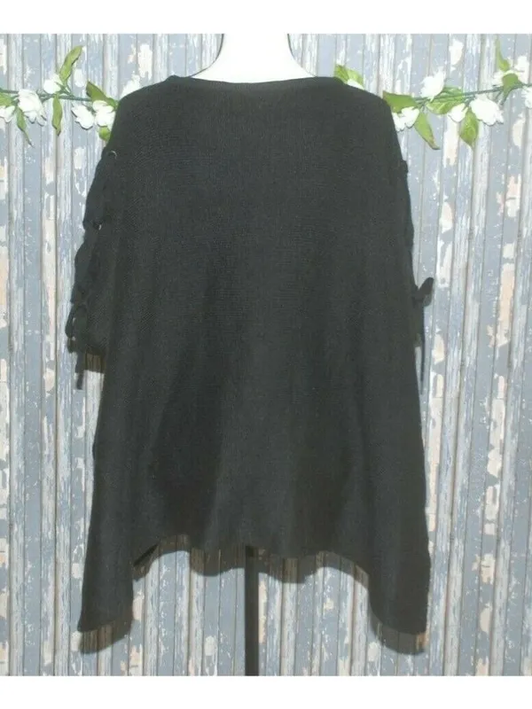Madden NYC Black Poncho Style Sweater Oversized One Size Lagenlook Grunge Casual - Image 9