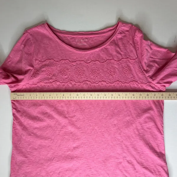 Talbots Floral Embroidered Pink Slub Cotton‎ Tee Size XL Preppy Stretch Colorful - Image 11