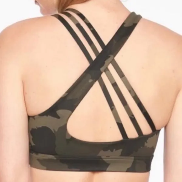 Athleta Run Free Asymmetrical Strappy‎ Sports Bra Deep Leaf Camo Medium - Image 2