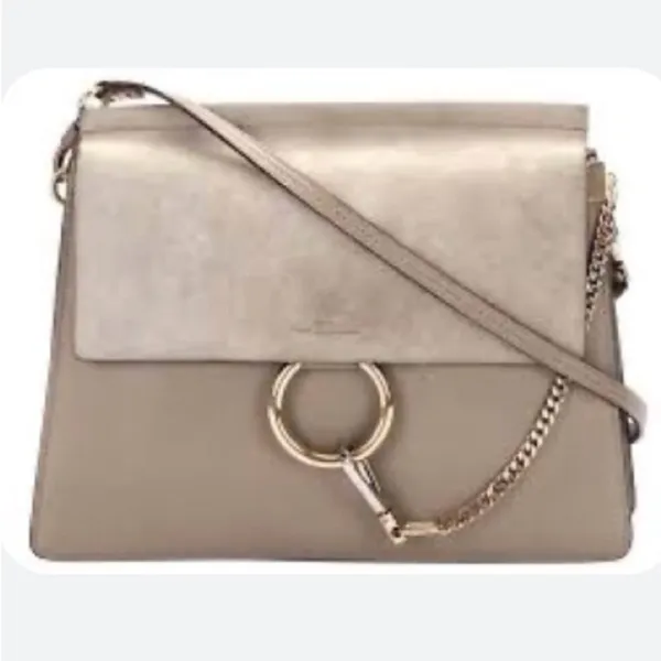 Chloe Authentic Faye Medium Shoulder Bag Genuine Leather Motty Gray - Image 2