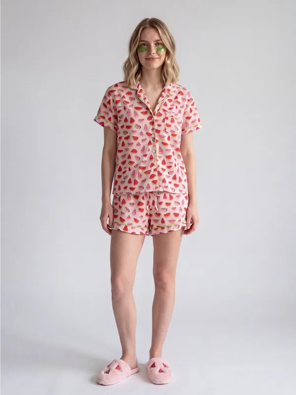 Mahogany Watermelon 100% Cotton Short Pajama Set pjs vacation whimsy novelty - Image 2