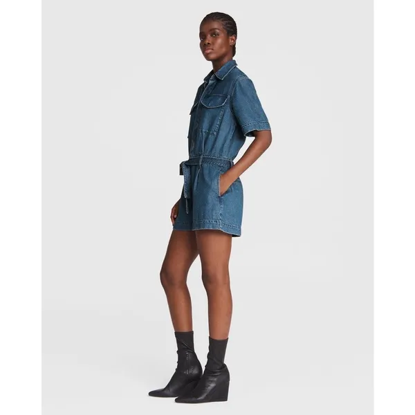 Rag &‎ Bone Featherweight Surplus Romper Size XXS Blue - Image 4