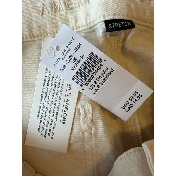 American Eagle Womens Cream High Rise Straight Leg Carpenter Pants Size 8 29W - Image 3