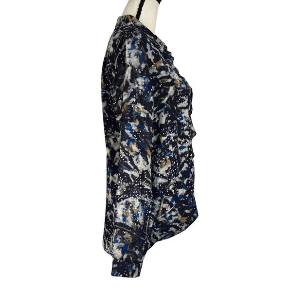 Cabi Medium Top Abstract Ruffled Button-Up Pullover Long Sleeves Hi-Low Hemline - Image 4