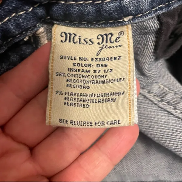 Miss Me Dark Blue Boot Cut Jeans with Silver Embellishments - Image 7