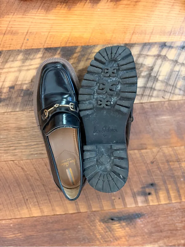 Sam Edelman Black Patent Lug Sole Loafer with Gold Bit - Image 8