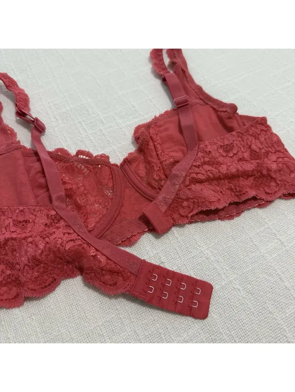 Cosabella Prettie Bra Coral Pink Lace Sz 32D Underwire Unlined Made In Italy - Image 4