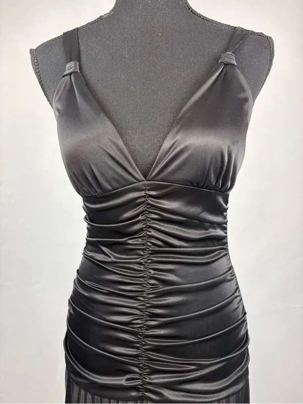 Taboo Black Dress Evening Gown Ruched Satin Maxi Dress - Elegant Evening Style - Image 3