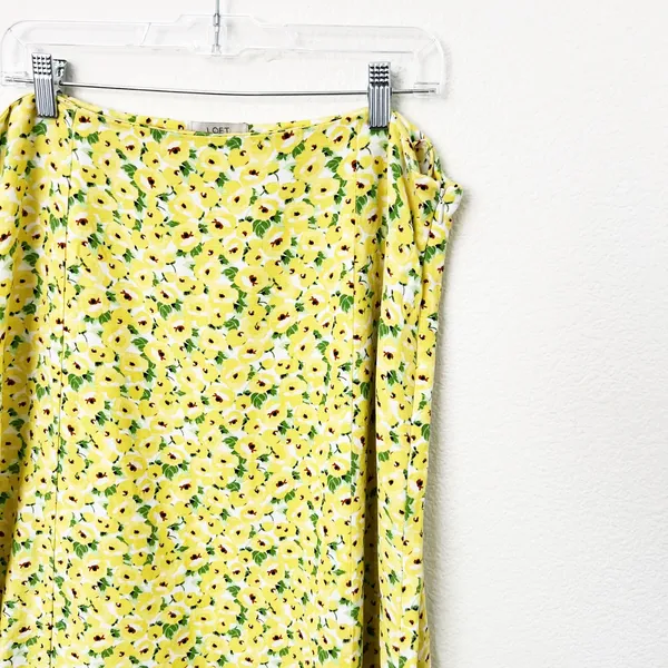 [LOFT] Yellow Floral Print Linen Blend High Waist Side Slit Midi Skirt Size 14 - Image 6
