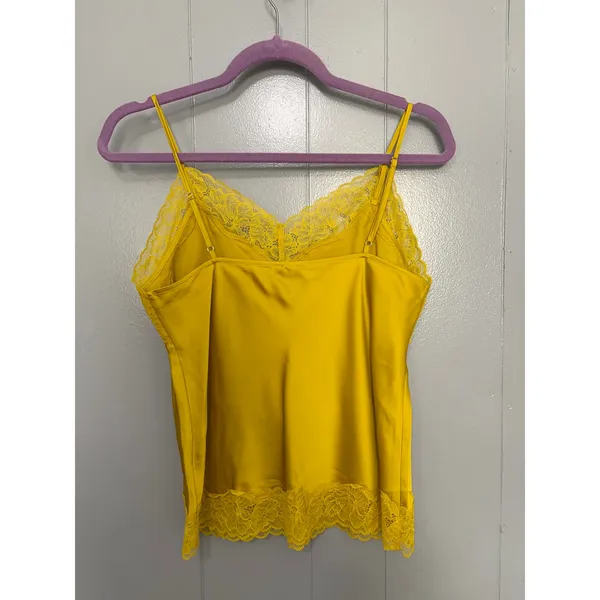 Express Mustard Yellow Satin Lace Trim Classic Glam Elegant Camisole Top S - Image 3