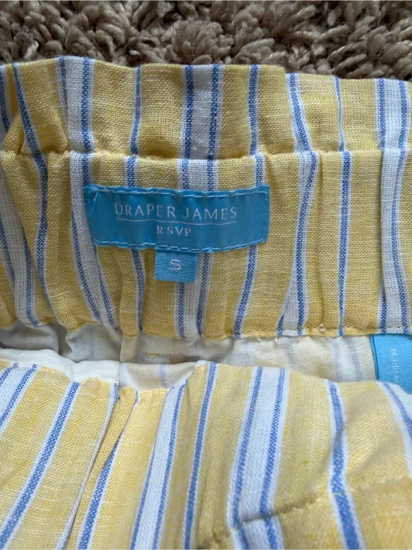 Draper James Yellow and White Striped Paperbag Waist Shorts with Tie - Image 3