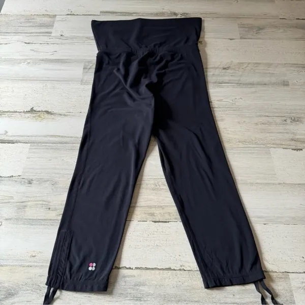 🍁 Sweaty Betty Maternity Cropped Leggings Ruched Ankle‎ Tight Black Small - Image 2