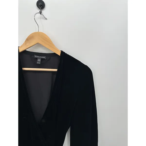 Eileen Fisher Black Velvet‎ Wrap Dress Women Sz XS Rayon Silk Holiday Party - Image 5