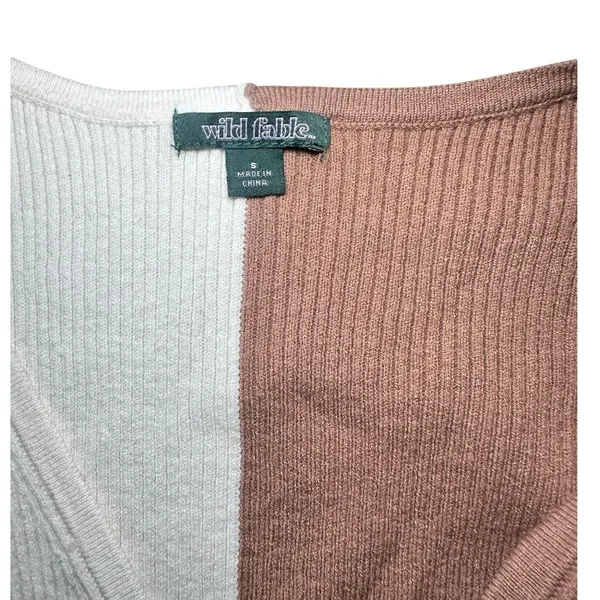 Wild Fable Color Block Crop Cardigan Soft Rib Knit Coquette Sweater S Cream - Image 7