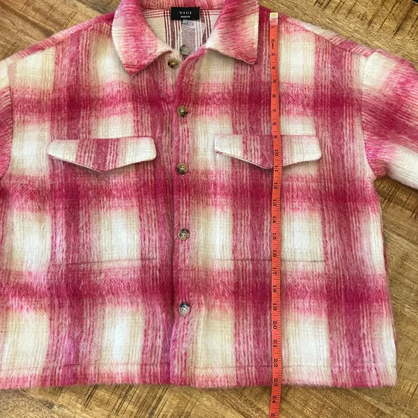 Vici Plaid Oversized Boxy‎ Jacket Medium Shirt Shacket Pink Cabincore Cozy Fuzzy - Image 12