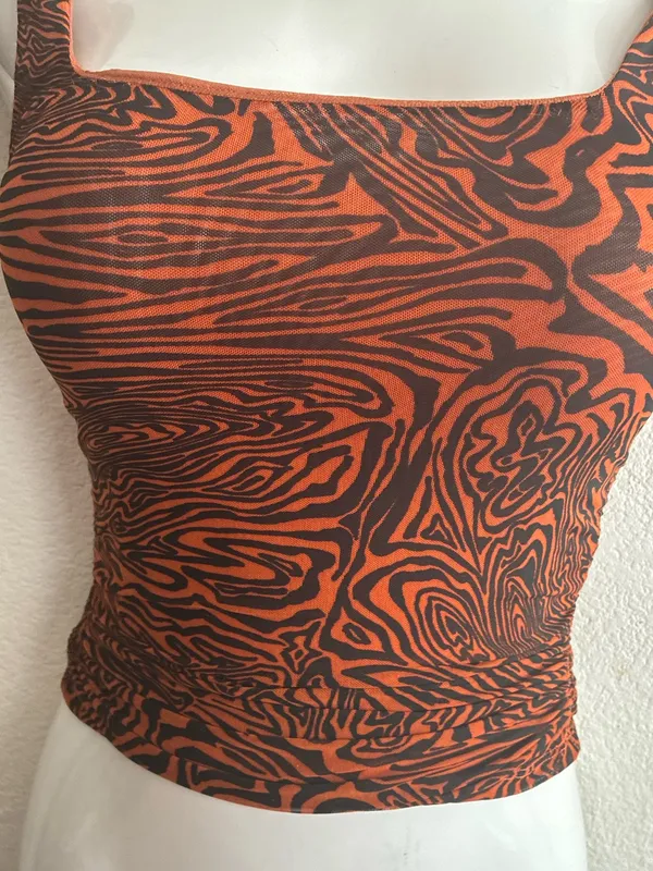 Free People Rust Zebra-Print Ruffle Strap Square Neck Crop Top S - Image 6