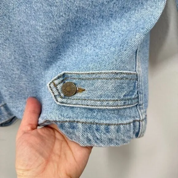 Vintage 90s Women's Size XL‎ Denim Trench Chore Coat Light Wash Contrast Collar - Image 2