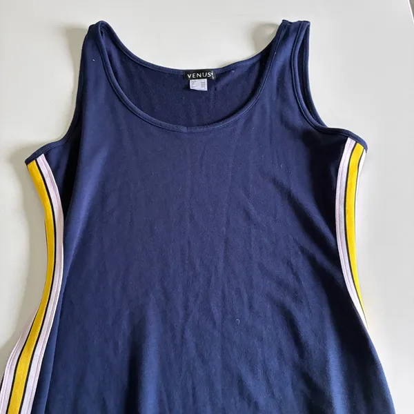 Venus Navy Blue Sporty Side Stripe Sleeveless Maxi Tank Dress Large - Image 3